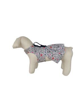Handmade Small Dog Adjustable Dress Outfit w Harness Cartoon Dog & Heart Print